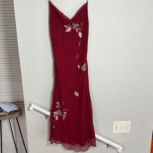 Laundry By Shelli Segal Burgundy Slip Dress Backless 3D Appliqués Butterfly Y2K